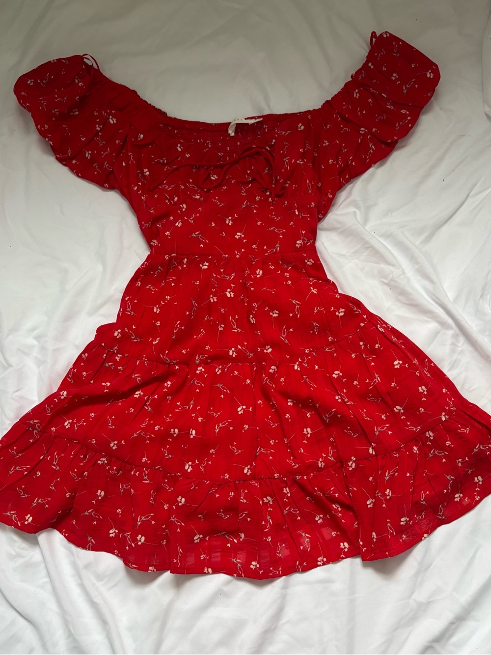 Lush Red Off-Shoulder Floral Dress